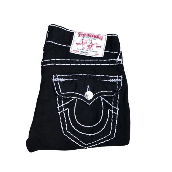 Vintage True Religion Jeans Size 32 STRAIGHT SUPER T BLACK WHITE STITCH - Picture 2 of 9